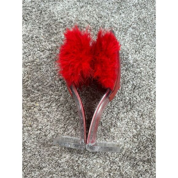 JEFFREY CAMPBELL Luxuries Feather Sandal Acrylic Heels Red Genuine Feathers 11 - Picture 9 of 15